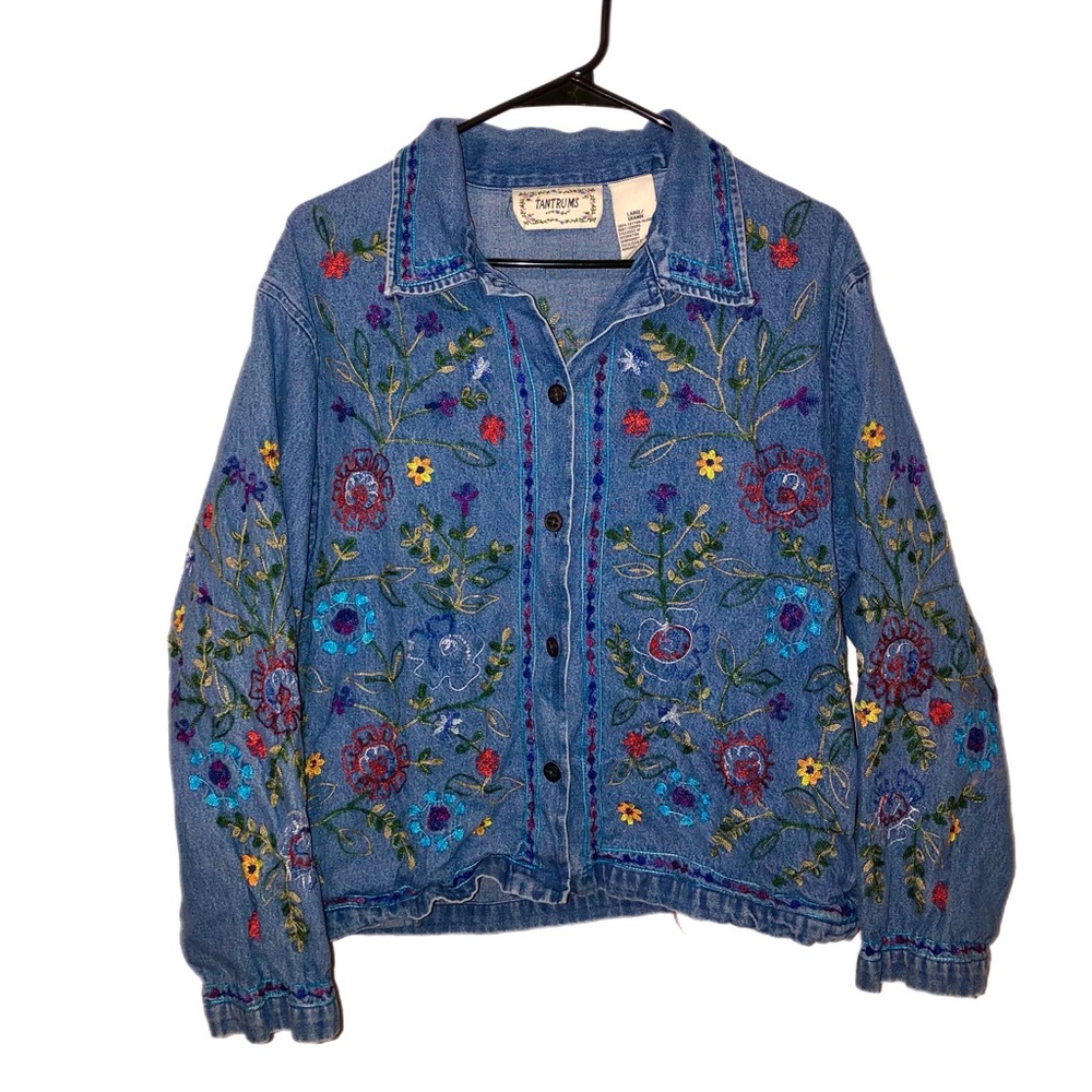 Women’s Embroidered Floral Unique Denim Jean Jacket Tantrums Outerwear